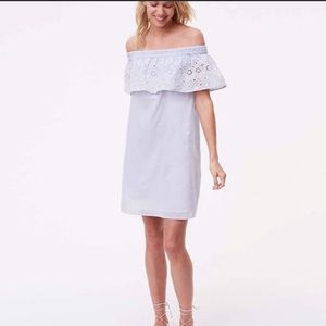 Seersucker off the shoulder LOFT dress